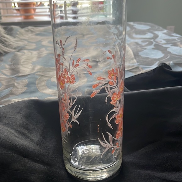 Vase- 1987 Glass Pink Flowers Pasabahce Vase Made In Turkey - Picture 6 of 10